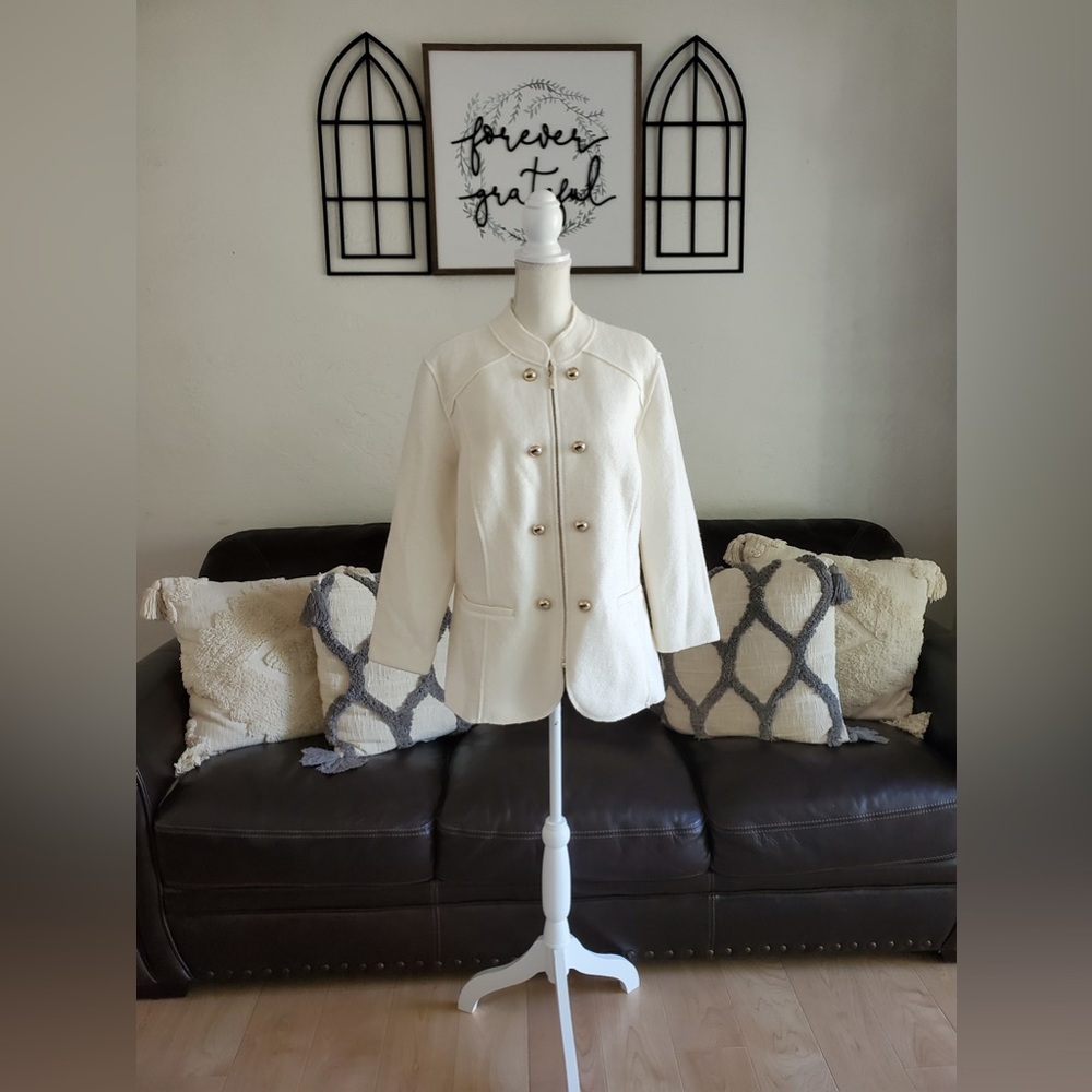 Chico’s Boiled Wool Military Jacket Women’s Size 3 Classic Boho Chic Luxury - Picture 10 of 13